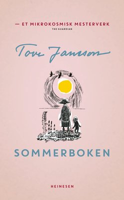 Bokomslag til "Sommerboken" av Tove Jansson med illustrasjon av en liten figur og hund foran en sol.
Bøker til sommeren